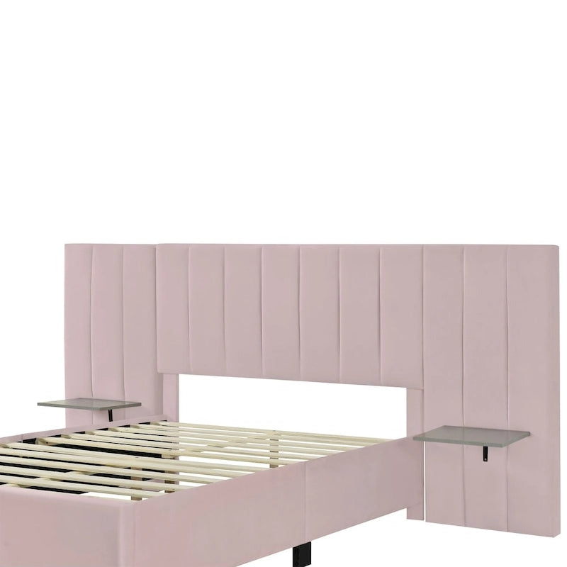 Nestfair Full Size Upholstered Platform Bed with Big Headboard