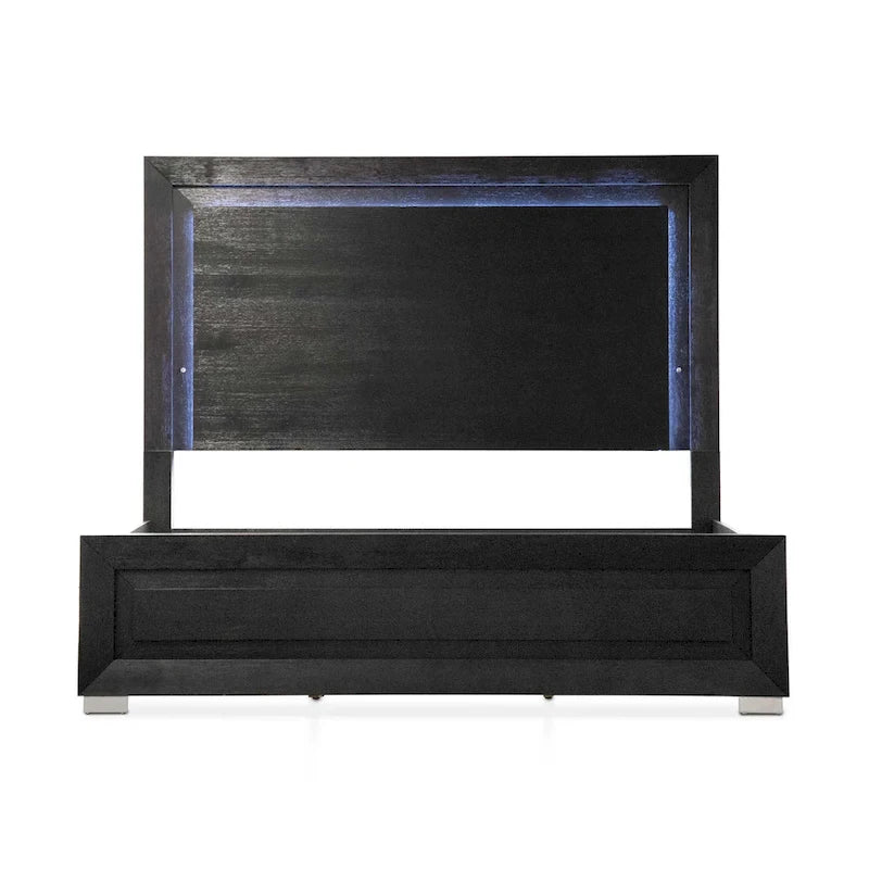 Furniture of America Alaric Modern Black Solid Wood 3-Piece Bed and 2 Nightstand Bedroom Set With LED Headboard