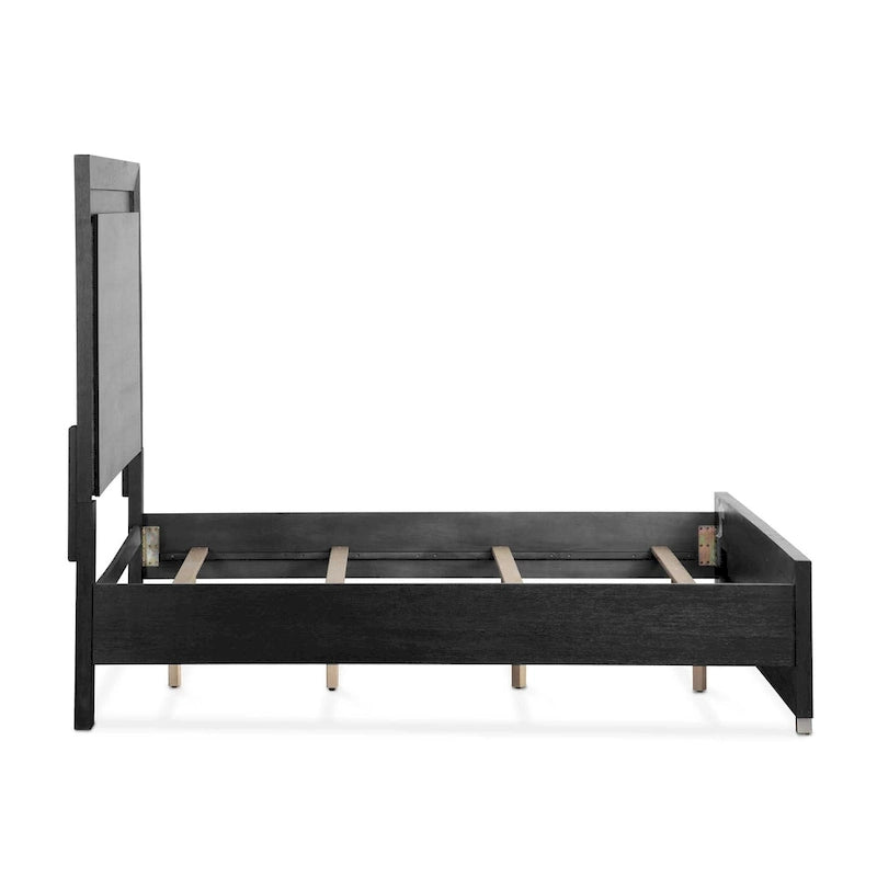 Furniture of America Alaric Modern Black Solid Wood 3-Piece Bed and 2 Nightstand Bedroom Set With LED Headboard