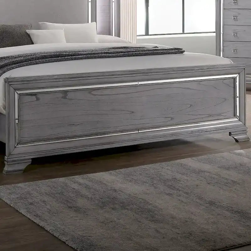 Furniture of America Taia Contemporary Grey 2-Piece Panel Bed and Chest Set with LED