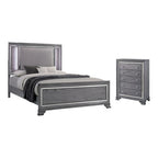 Furniture of America Taia Contemporary Grey 2-Piece Panel Bed and Chest Set with LED