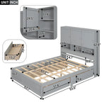 Queen Size Platform Bed with Storage Headboard and 4 Drawers
