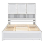 Queen Size Platform Bed with Storage Headboard and 4 Drawers