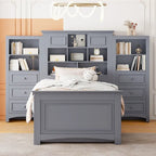 Twin Size Wood Platform Bed Frame with Vertical All-in-One Cabinet and 4 Drawers on each side