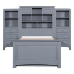 Twin Size Wood Platform Bed Frame with Vertical All-in-One Cabinet and 4 Drawers on each side