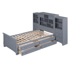Twin Size Wood Platform Bed Frame with Vertical All-in-One Cabinet and 4 Drawers on each side