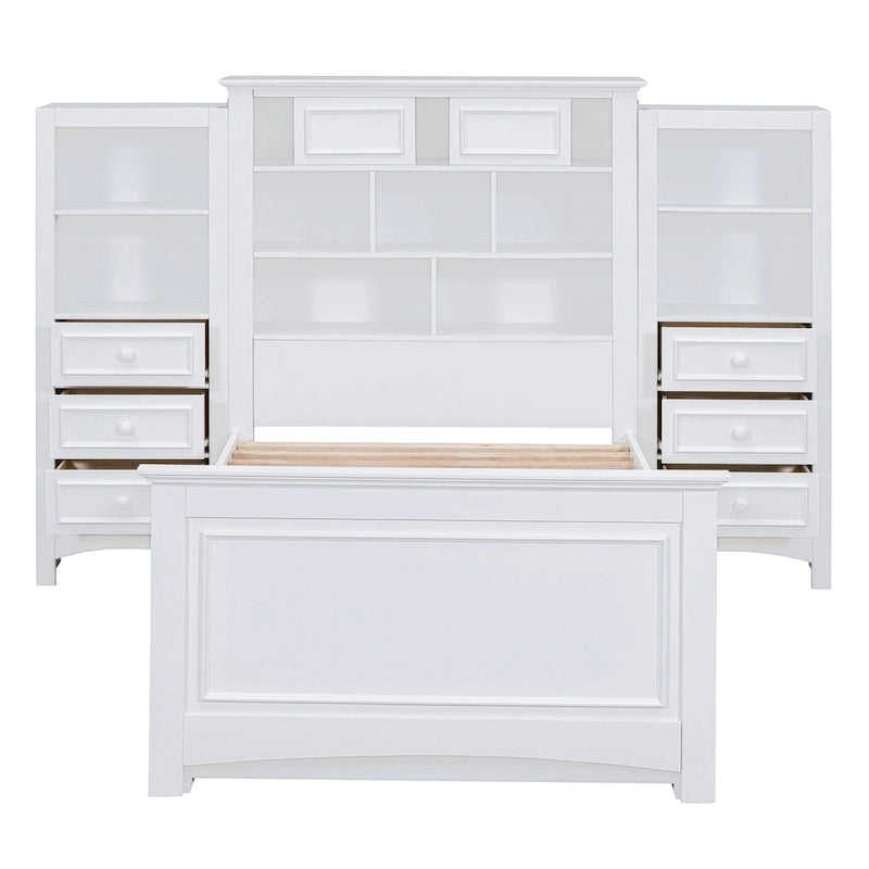 Twin Size Wood Platform Bed Frame with Vertical All-in-One Cabinet and 4 Drawers on each side