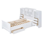 Twin Size Wood Platform Bed Frame with Vertical All-in-One Cabinet and 4 Drawers on each side