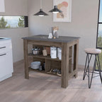 40.5 in. W Wood Kitchen Island Dining Table with 3 Shelves