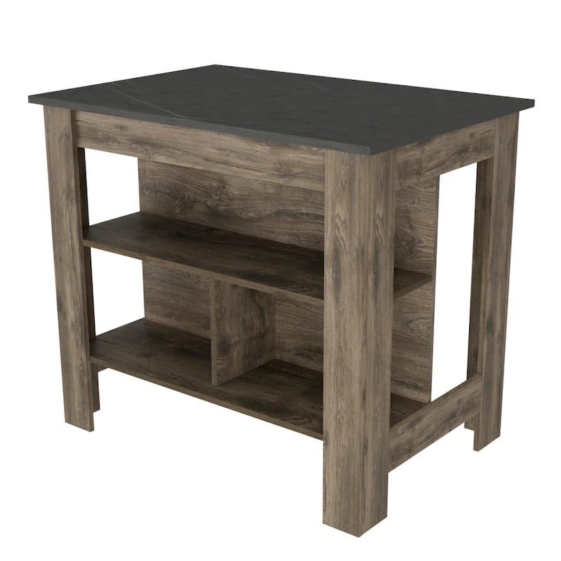 40.5 in. W Wood Kitchen Island Dining Table with 3 Shelves