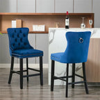 Contemporary Velvet Upholstered Barstools with Button Tufted Decoration and Wooden Legs,Set of 2