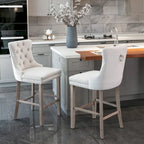 Contemporary Velvet Upholstered Barstools with Button Tufted Decoration and Wooden Legs,Set of 2