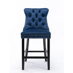 Contemporary Velvet Upholstered Barstools with Button Tufted Decoration and Wooden Legs,Set of 2