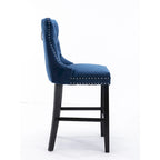 Contemporary Velvet Upholstered Barstools with Button Tufted Decoration and Wooden Legs,Set of 2