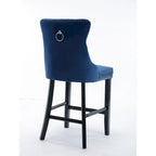 Contemporary Velvet Upholstered Barstools with Button Tufted Decoration and Wooden Legs,Set of 2