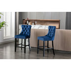 Contemporary Velvet Upholstered Barstools with Button Tufted Decoration and Wooden Legs,Set of 2