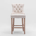 Contemporary Velvet Upholstered Barstools with Button Tufted Decoration and Wooden Legs,Set of 2