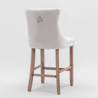 Contemporary Velvet Upholstered Barstools with Button Tufted Decoration and Wooden Legs,Set of 2