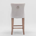 Contemporary Velvet Upholstered Barstools with Button Tufted Decoration and Wooden Legs,Set of 2