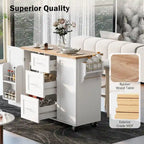 50 in. W Kitchen Island Rubberwood Top on 5 Wheels with 3 Drawers and 2 Slide-Out Shelf