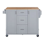 50 in. W Kitchen Island Rubberwood Top on 5 Wheels with 3 Drawers and 2 Slide-Out Shelf
