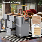 50 in. W Kitchen Island Rubberwood Top on 5 Wheels with 3 Drawers and 2 Slide-Out Shelf