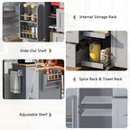 50 in. W Kitchen Island Rubberwood Top on 5 Wheels with 3 Drawers and 2 Slide-Out Shelf