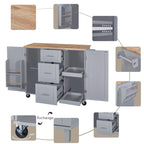 50 in. W Kitchen Island Rubberwood Top on 5 Wheels with 3 Drawers and 2 Slide-Out Shelf