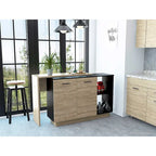 Black and Light Oak Contemporary Kitchen Island with Bar Table - 20 X 40 X 20
