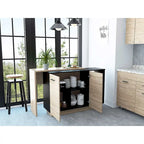 Black and Light Oak Contemporary Kitchen Island with Bar Table - 20 X 40 X 20