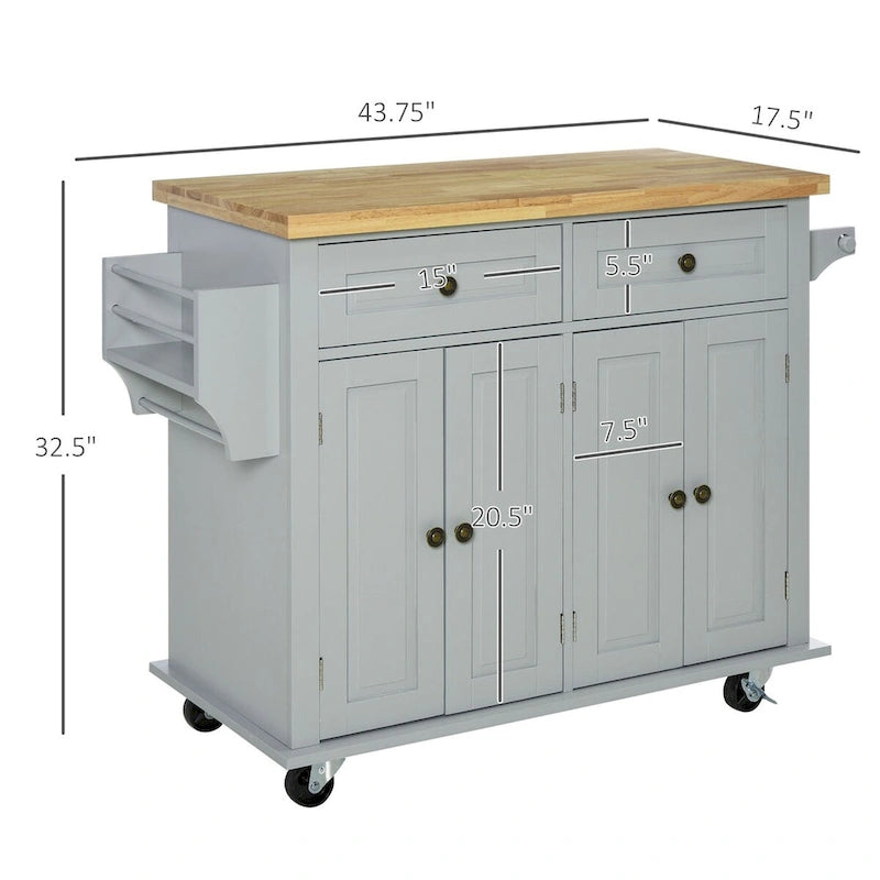 2024 NEW Modern Rolling Kitchen Island Cart with Spice Rack