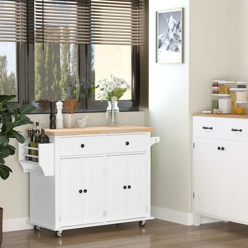 2024 NEW Modern Rolling Kitchen Island Cart with Spice Rack