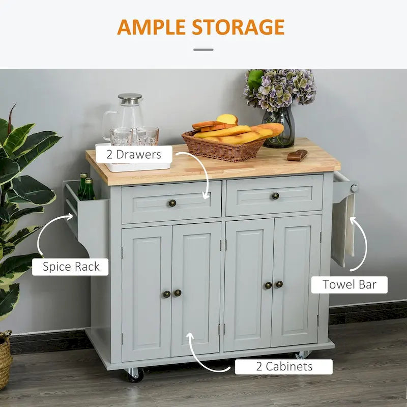 2024 NEW Modern Rolling Kitchen Island Cart with Spice Rack