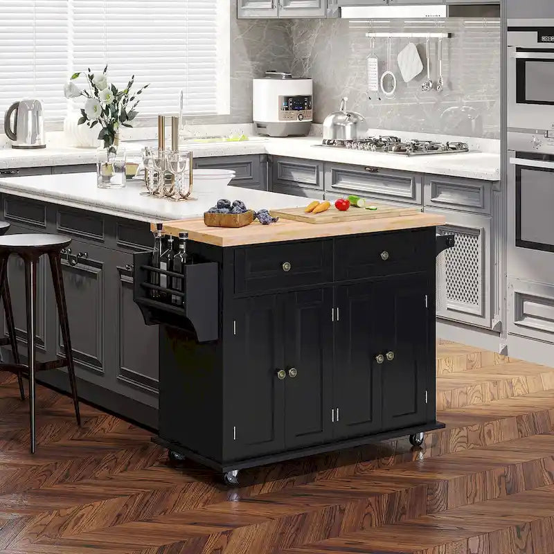 2024 NEW Modern Rolling Kitchen Island Cart with Spice Rack