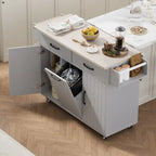 Rolling Kitchen Island with Trash Can, Kitchen Cart with Drop Leaf, Adjustable Shelf