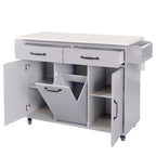Rolling Kitchen Island with Trash Can, Kitchen Cart with Drop Leaf, Adjustable Shelf