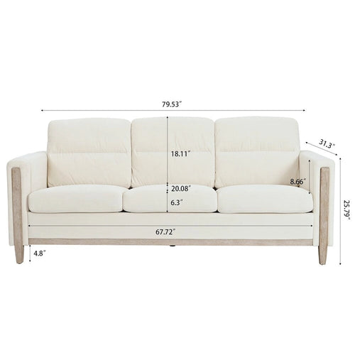3-Seater Comfortable Sofa with Solid Wood Feet and Side Pocket