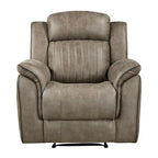 Bento 38 Inch Manual Recliner Chair, Tab Pull, Sandy Brown Microfiber