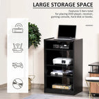 5-Tier Media Stand Cabinet with 3-Level Adjustable Shelves, Tempered Glass Doors, and Cable Management, Distressed Black