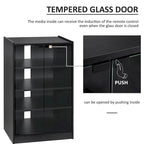 5-Tier Media Stand Cabinet with 3-Level Adjustable Shelves, Tempered Glass Doors, and Cable Management, Distressed Black