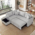 L-shaped Sectional Pull Out Sofa Bed Sleeper Sofa USB,Power Sockets and a Movable Storage Ottoman, Gray