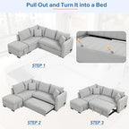 L-shaped Sectional Pull Out Sofa Bed Sleeper Sofa USB,Power Sockets and a Movable Storage Ottoman, Gray