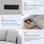 L-shaped Sectional Pull Out Sofa Bed Sleeper Sofa USB,Power Sockets and a Movable Storage Ottoman, Gray