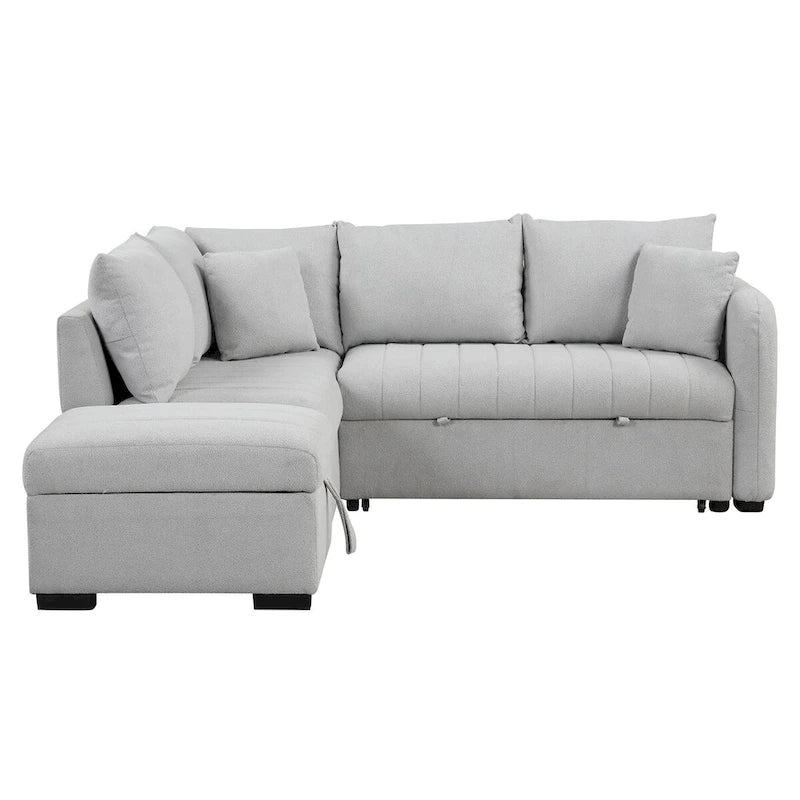 L-shaped Sectional Pull Out Sofa Bed Sleeper Sofa USB,Power Sockets and a Movable Storage Ottoman, Gray