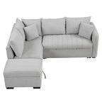 L-shaped Sectional Pull Out Sofa Bed Sleeper Sofa USB,Power Sockets and a Movable Storage Ottoman, Gray