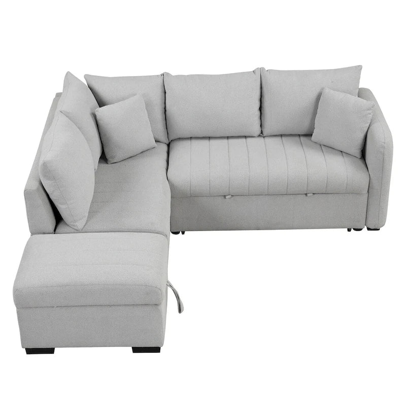L-shaped Sectional Pull Out Sofa Bed Sleeper Sofa USB,Power Sockets and a Movable Storage Ottoman, Gray