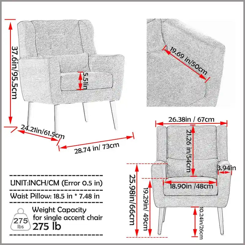 Modern Accent Chair Upholstered Foam Filled Living Room Chairs Comfy Reading Chair