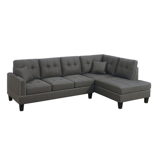 2 Piece Linen-like Fabric Sectional Sofa Set with 2 Accent Pillows