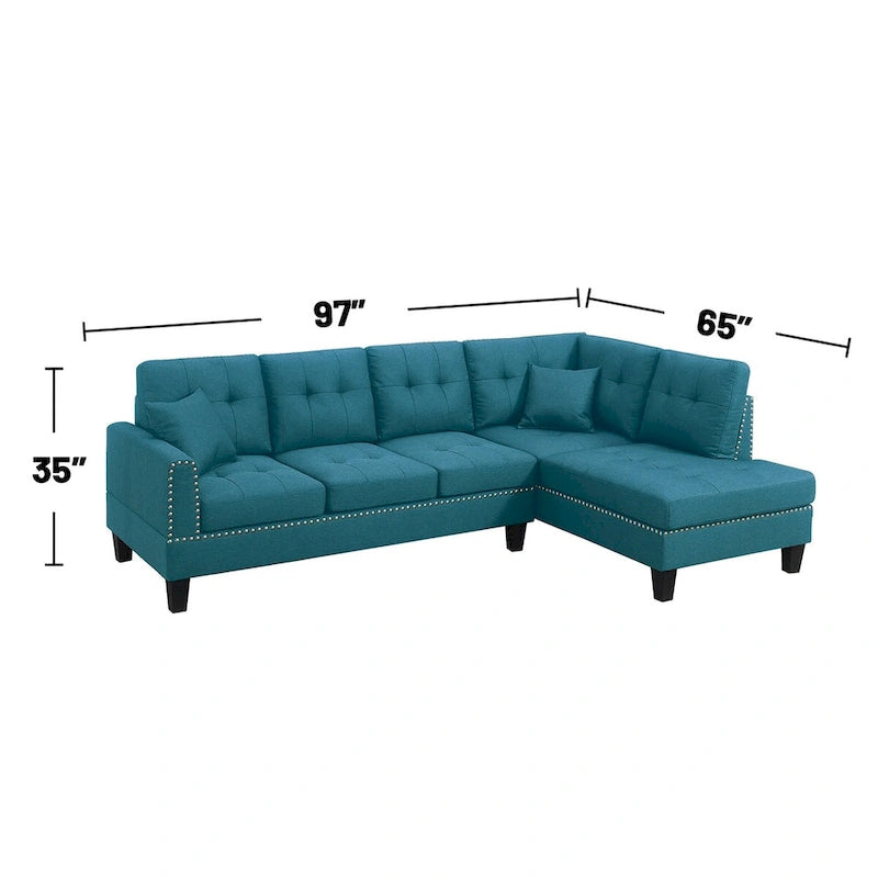 2 Piece Linen-like Fabric Sectional Sofa Set with 2 Accent Pillows