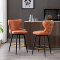 Counter Height Modern Leathaire Fabric Bar Chairs with Swivel and Tufted Gold Nailhead Trim Set of 2